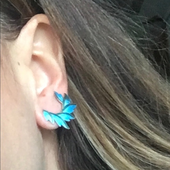 Vintage Turquoise Enamel Earrings Ear Climber Blue - Picture 6 of 7